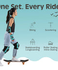 Woman skateboarding wearing All In One Knee Pads Elbow Pads And Wrist Guards Set For Men Women And Kids Pro Grade Protective Gear