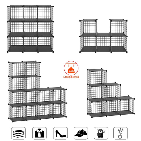 Dope Freely Combinable Wire Cube Storage Organizer Shelf 6 Cube System black metal grids multiple configurations