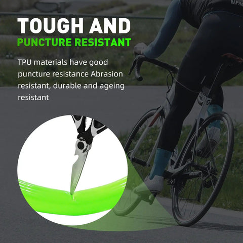 Cyclist using TPU Inner Tube 700C To 47C And 29 Inch MTB Gravel Tire Tube With 45mm Presta Valve, showing puncture resistance.