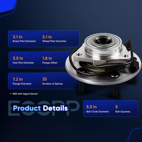 Front Wheel Hub Bearing Assembly For 2002 2006 Dodge Ram 1500 5 Lug With ABS Direct-Fit Drop-In Replacement OE Quality