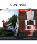 Man falling from unstable ladder vs. holding Telescopic Ladder 15.5 Ft Heavy Duty Aluminum Alloy Multi Purpose Collapsible Steps.