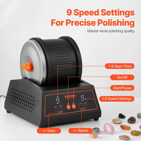 Dope Rock Tumbler Machine With 4 Lb Capacity, Direct Drive Motor For Silent, Belt Free Operation, 9 Speed Settings shown