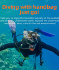 Diver using Rechargeable Scuba Diving System With Waterproof Air Compressor 7M Telescopic Pipe And Breathing Regulator in ocean.