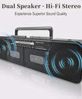 Retro Boombox With Dual Cassette Decks And 7200mAh Battery, Bluetooth Audio, Four Band AM FM SW Radio, USB Tape To MP3 Converter, Built In Tape Recorder, Headphone Jack, Perfect For Home Or Outdoor Vibes with dual speakers
