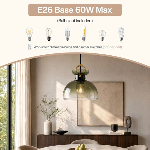 Tribesigns 11" Modern Pendant Lighting with Gradient Green Glass Shade above a dining table in a stylish interior.