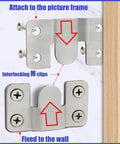 Built Like A Tank French Cleat Picture Hanging Kit With Six Stainless Steel Wall Mount Brackets And Anchors For Zero Sweat Art Gallery Displays And Outdoor Bird Feeders Setup; two interlocking stainless steel M clips with attachment points.