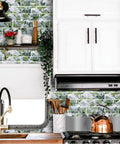 Peel And Stick Subway Tile Backsplash Kit 10 Sheets 13x12 Ice Green Marble Look Kitchen Tiles DIY Friendly Easy Install Realistic 3D Texture No Mess Removable Safe PU PET Backing displayed in modern kitchen.