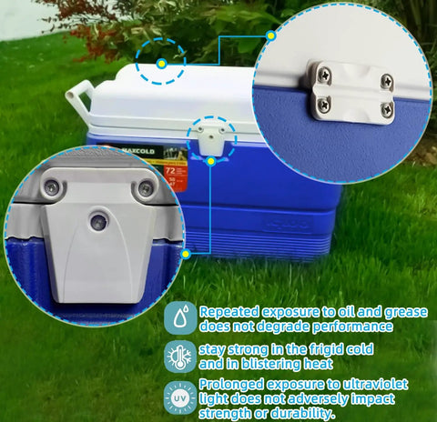 Igloo Cooler Hinge And Latch Replacement Kit For 25 To 165 Quart Coolers installed on blue cooler