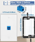 Slick 5 Pack Ethernet Wall Outlet Plates With Cat6 RJ45 Keystone Jacks And Female To Female Couplers For A No Brainer Rock Solid Network Setup. Image showing blue and white Ethernet wall plates and brackets.