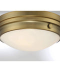 Lucerne Industrial Flush Mount Ceiling Light With White Glass Shades Two Light 120 Total Watts Warm Brass Finish