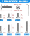 Badass 81 Piece 1/4-20 Button Head Socket Cap Bolt Assortment Kit Made From Rugged 304 Stainless Steel with hex wrench and bolt specs.