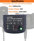 Front view of LCS1620 Replacement 20V 16V Lithium Ion Battery Charger for Black and Decker with LED indicator