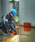 Pro Rig Cordless Angle Grinder With 125 Mm Disc And 18 Volt Brushless Motor Cranks Out 1100 Watts Of Torque in action cutting rebar with sparks.