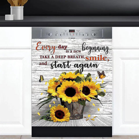 Sunflower Butterfly Kitchen Dishwasher Magnet Decal Panel for Dope Farmhouse Decor Vinyl Sticker Cover 23W x 26H Inches Every Day Is A New Beginning design
