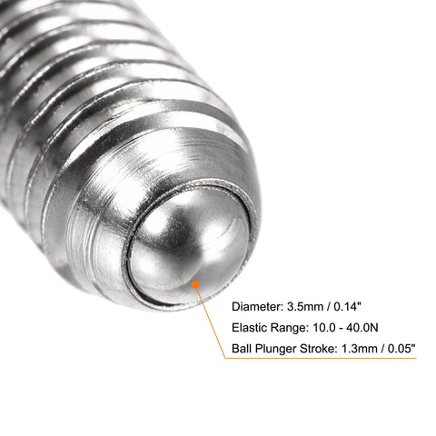 Close-up of Badass Heavy Duty M6 X 25Mm Ball Point Set Screws With Spring Hex Socket Plunger In Rock Solid 304 Stainless Steel.