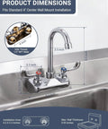 Product dimensions of Phivan 4" Wall Mount Brass Kitchen Sink Faucet, 3-1/2" Gooseneck Spout with specifications.