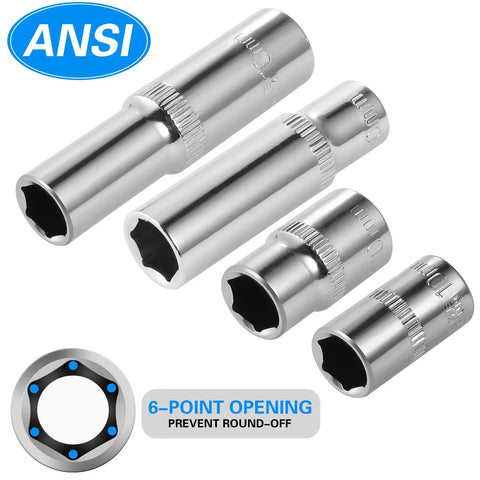 10mm Impact Socket Set With 1/4 And 3/8 Inch Drives, Includes 6-Point And 12-Point Deep And Shallow Sockets, Mirror Chrome Finish