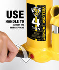 Bottle jack, Yellow Jacket 4-ton welded steel with pump handle; yellow body and visible branding label