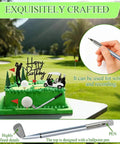 Straight Fire Golf Theme Cake Topper Set For Birthday Parties Featuring Mini Cart Clubs Ball Green Tree And Red Flag Cupcake Toppers To Knock It Out Of The Park At Your Dessert Table Bash on a decorated cake.