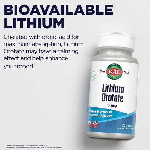 Lithium Orotate 5 Mg Supplement For Mood Support And Chill Chelated Mineral Formula With Organic Rice Bran Base 120 VegCaps