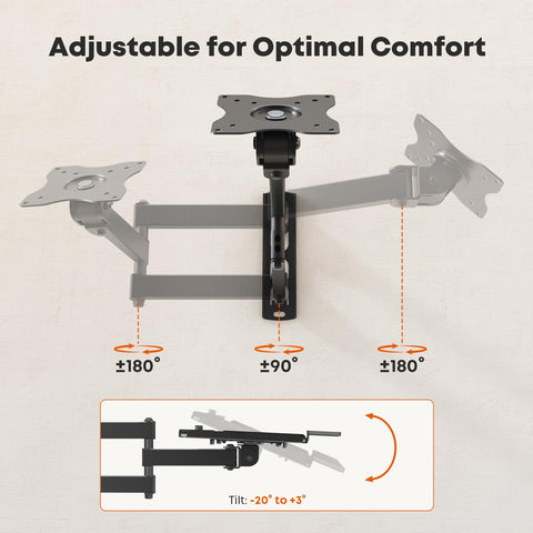Heavy Duty Wall Mount Keyboard Tray With Adjustable Articulating Arm And Expanded Metal Deck showcasing adjustable angles for optimal comfort.