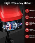 High-efficiency motor features of Powerful 15 Amp Corded Wood Chipper Shredder With 15 To 1 Reduction in red