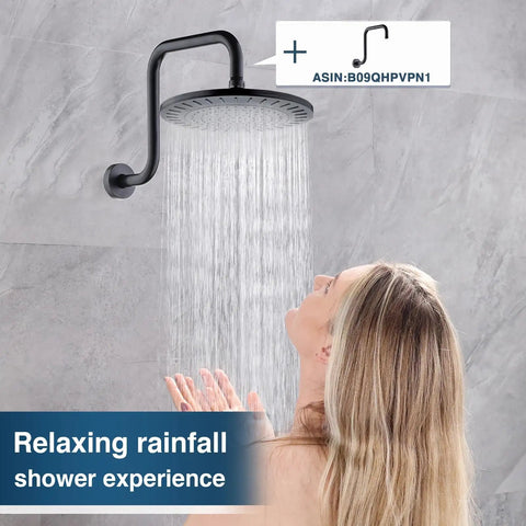 Woman enjoying Spa Quality 9 Inch Rain Shower Head Delivers High Pressure Waterfall Spray, Adjustable Angle in bathroom