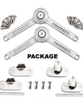 Heavy Duty Lid Support Hinges With Foolproof Adjusting Action For Cabinets Wardrobes And Toy Box package contents with screws and brackets.