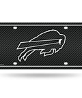 NFL Buffalo Bills Carbon Fiber Metal Auto Tag Paired With Official Vinyl Decals For Your Rig To Flex Big Team Pride And Crisp Die Cut Graphics On Your Daily Cruise with logo design.