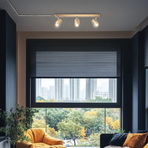 Three Light Plug-In Track Lighting In Matte Brass With Adjustable Heads, 15-Foot Cord, Pivoting Heads, Ceiling Or Wall Mount