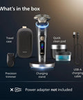 Clutch Ultra Precise Wet And Dry Electric Shaver With SenseIQ Pro Technology 360 Flex Heads Triple Lift And Cut System NanoTech Precision Blades For A Close Daylong Shave Quick Clean Pod Included Dark Slate with travel case and USB-A cable