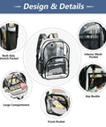 Clear PVC Backpack See Through Bookbag With Front Mesh Pocket And Side Bottle Pockets 12L Lightweight Durable Unisex