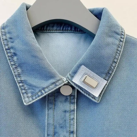Heavy Duty Rectangular Magnetic Buttons Hidden Clasp Set Hella Secure For Leather Bags Jackets And Luggage 10 Pack on denim jacket collar.