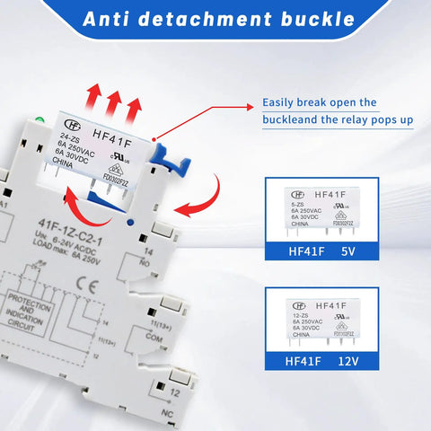 Slim 24V Relay Din Rail 5 Pin SPDT 1NO 1NC 6A 250VAC 24VDC 24VAC Coil With LED Indicator And Socket Base Plug And Play for PLC