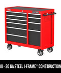 41 Inch Rolling Tool Chest With 10 Drawers And Soft Close Full Extension Slides, 18 To 20 Gauge Steel I Frame Construction