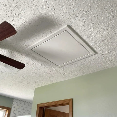 Built Tough Heavy Duty Ceiling Access Panel With Secure Magnetic Push Latch For Drywall Basements And Attics flush mount view in ceiling.