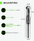 Carbide Ball Nose End Mill 2 Flute 5/16 Inch Cutting Diameter For 3D Carving High Speed Deep Cutting AlCrN Coated Metalworking Tool