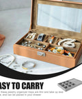 Soft Velvet Jewelry Organizer Tray With Deep Compartments And Ring Holder For Diy Bracelet Making Bead Display Rack Two Piece Accessory Board filled with jewelry in a stylish tan case.