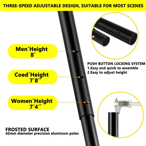 Heavy Duty Volleyball Net Set With Anti Sag System And Aluminum Poles Adjustable Height From Eight Feet To Seven Feet Eight Inches