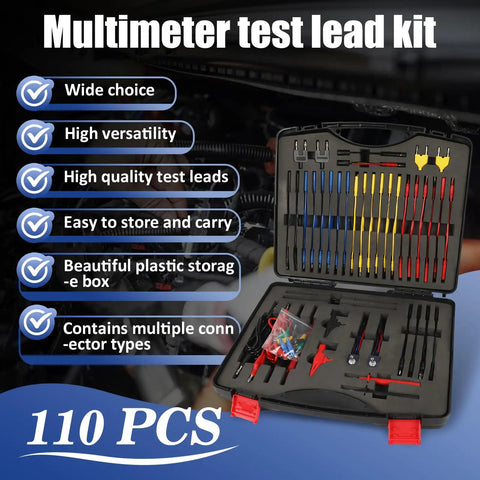 110 Pcs Automotive Circuit Test Lead Kit With Multimeter Probes Back Probe Kit Alligator Clips Relay Wire Connectors Electrical Test Set in black case