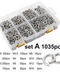 1035 Pcs 304 Stainless Steel Lock Washers Set M1.6 M2 M2.5 M3 M3.5 M4 M5 M6 M8 M10 M12 M16 With Spring Split Lock Washers And Elastic Gasket Kit For Nuts And Bolts Vibration Resistance, assorted washers in case