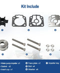 Water Pump Impeller Repair Kit 3T5 87322 3 for Nissan Tohatsu Outboard 40 50 HP with bolts, gaskets, and components displayed.