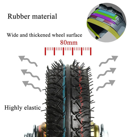 Close-up of 80mm wide rubber tire for Heavy Duty Swivel Caster Wheels for Furniture and Workbench Trolleys