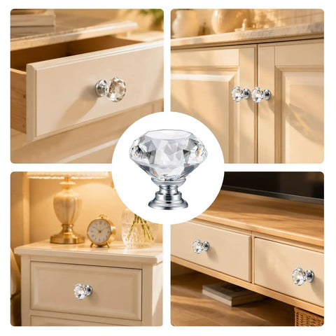 Top Tier Crystal Cabinet Knobs And Drawer Handles With Slick Silver Tone Heavy Duty Aluminum Core Badass 30mm on modern drawers.