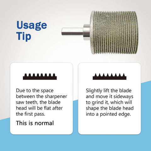 Knockout Diamond Oscillating Multi Tool Blade Sharpener For Hand Drills with usage tips for sharpening blades.