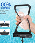 Keep It Dry No Stress Totally Waterproof Phone Pouch 2 Pack IPX8 Certified Submersible To 100 Feet, shown underwater with tight seal.