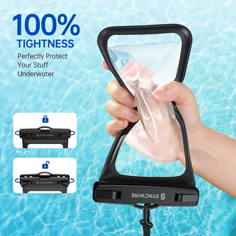 Keep It Dry No Stress Totally Waterproof Phone Pouch 2 Pack IPX8 Certified Submersible To 100 Feet, shown underwater with tight seal.