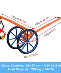 Beast Mode Heavy Duty Steel Lifting Dolly With Ergonomic Rubber Grip Handle And 360 Rotating Hook For Smooth Moving Of Heavy Loads In Home Garage Or Industrial Workshop Ensures Easy Transport Every Time With Zero Back Pain Or Stressful Work., steel dolly, 10-30 cm clamp, 200 kg, dimensions shown