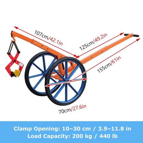 Beast Mode Heavy Duty Steel Lifting Dolly With Ergonomic Rubber Grip Handle And 360 Rotating Hook For Smooth Moving Of Heavy Loads In Home Garage Or Industrial Workshop Ensures Easy Transport Every Time With Zero Back Pain Or Stressful Work., steel dolly, 10-30 cm clamp, 200 kg, dimensions shown