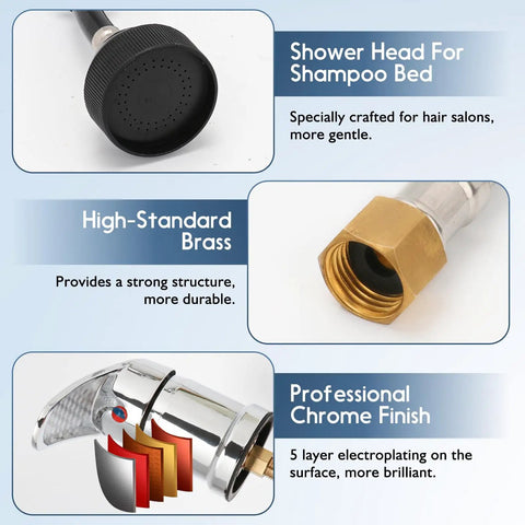 Pro Grade Shampoo Bowl Faucet Kit With Vacuum Breaker, Hose And Sprayer, durable brass parts and professional chrome finish